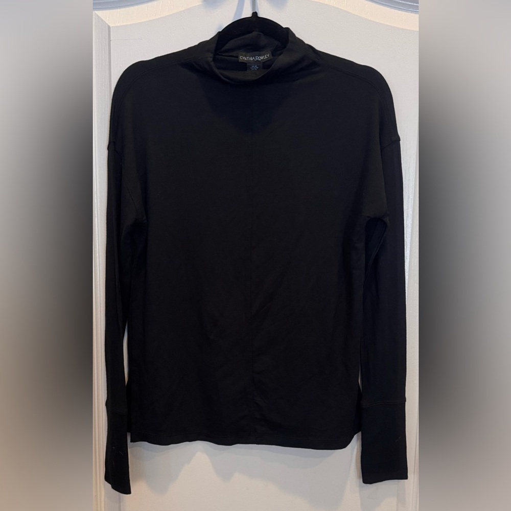 CYNTHIA ROWLEY Funnel Neck Long Sleeve Pullover Top Black NWT XS